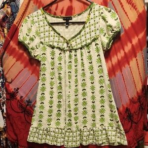 Fang Green Floral Ruffled Blouse